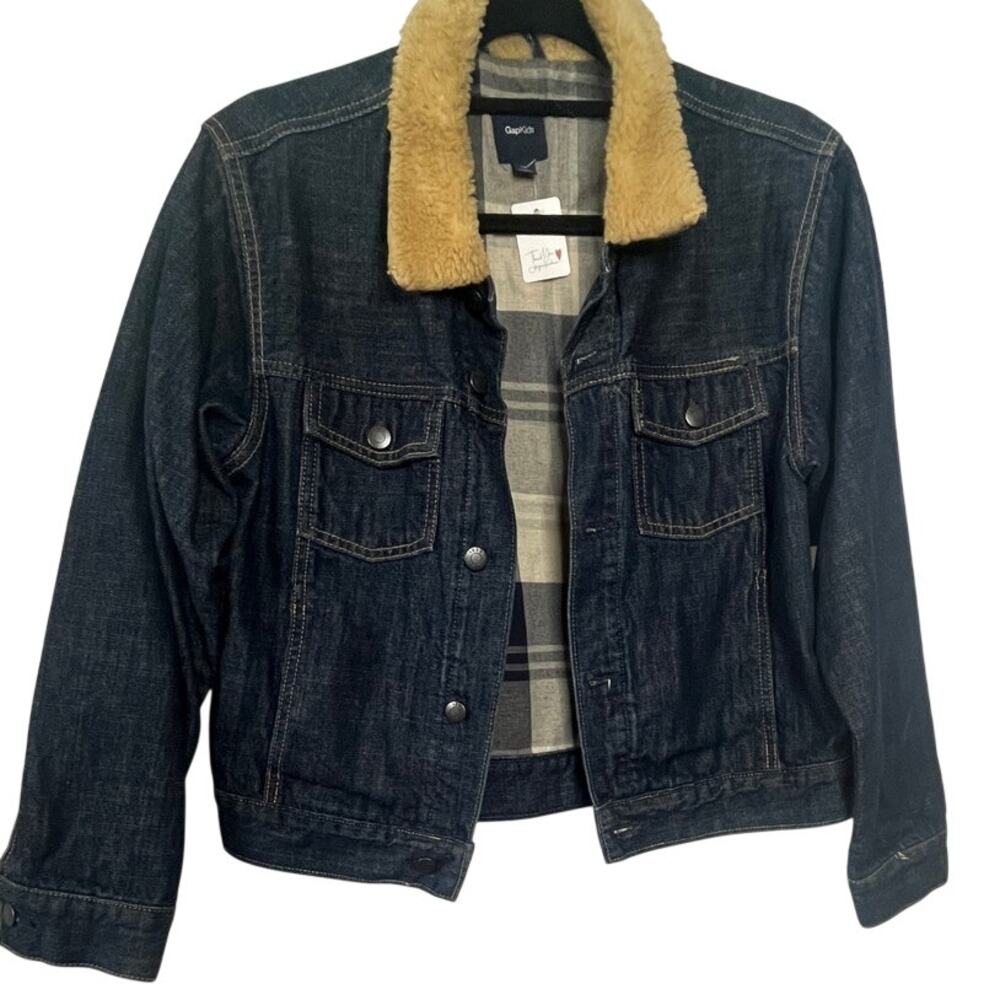 Gap Kids Unisex Denim Jacket with Sherpa Lined Collar XXL